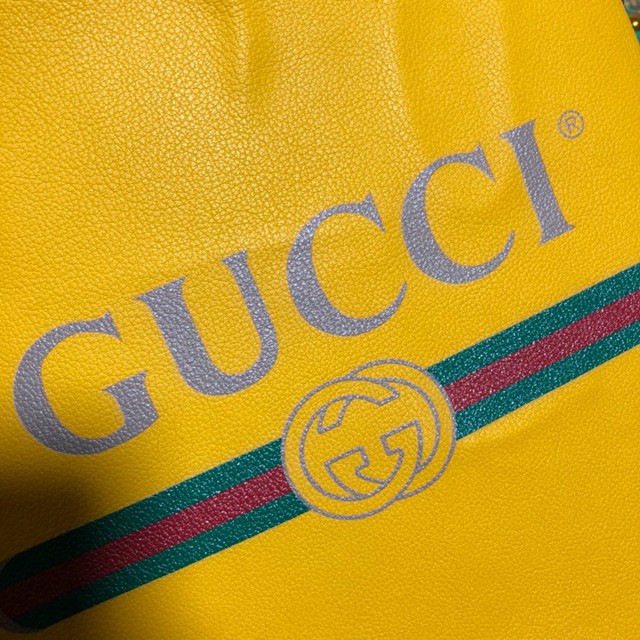 Gucci雙肩包 523586 古馳LOGO印花小號束帶背包 gucci真皮女士後背包  gqy2119